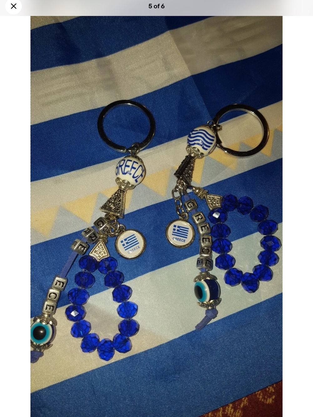 GREEK KEY CHAIN WITH Greek Flag AND EVIL Eye New from Greece vintage Y2K